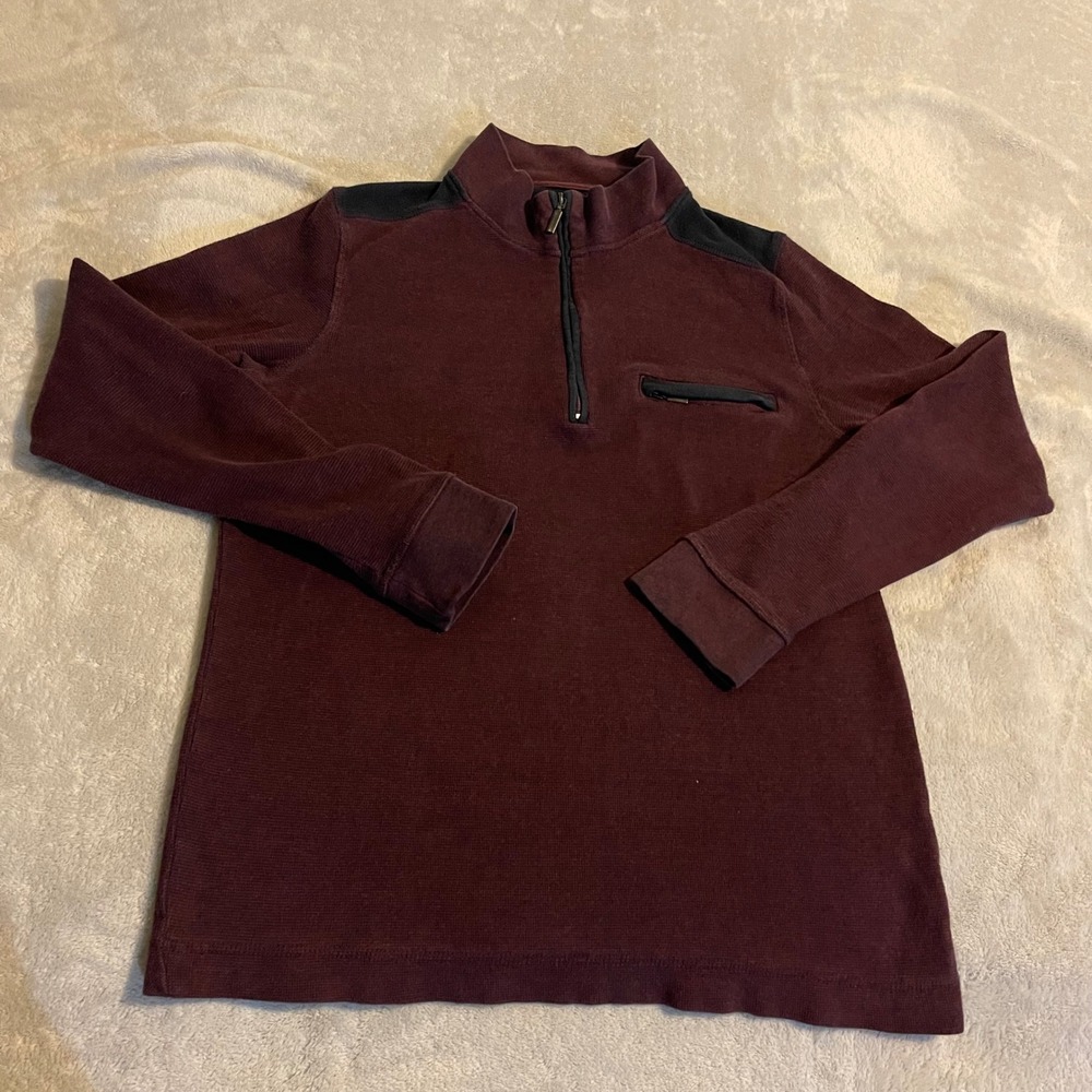 A&J Modern Fit Mens Burgundy Quarter Zip Long Sleeve Cotton Pullover Sweater‎ M